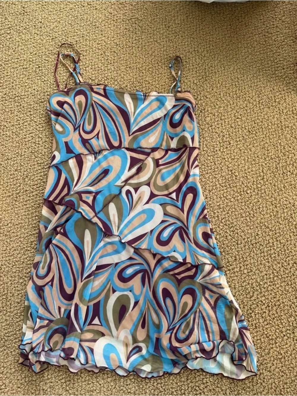 Urban Outfitters Blue, Teal, Cream & Purple Spiro Print Slip Dress